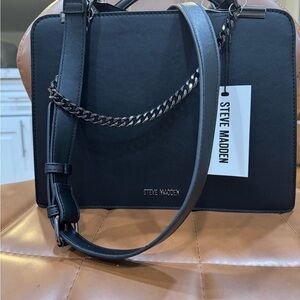 Steve Madden Black Structured Crossbody with Chain Strap